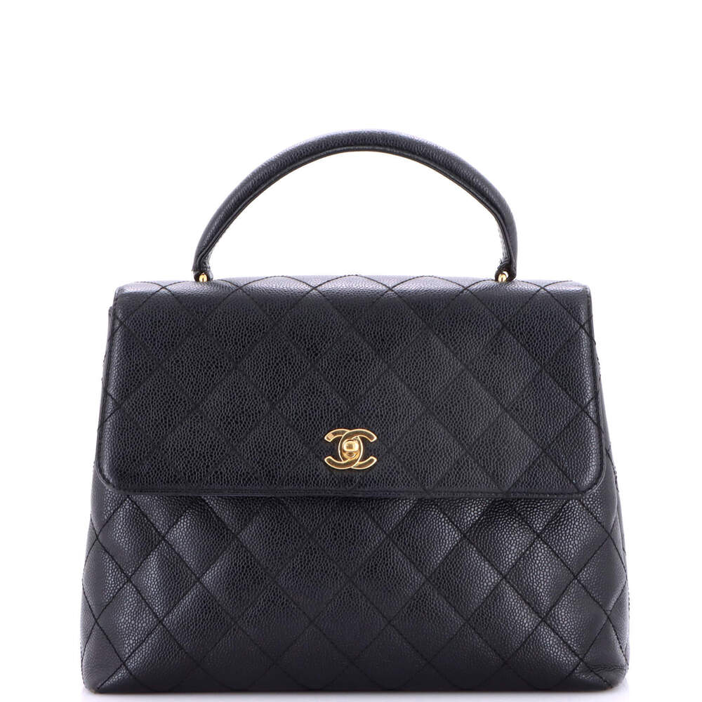 Chanel Jumbo Vintage Classic Top Handle Flap Bag Quilted Caviar